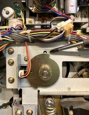 A white dot at the 12:00 hole on the drum pulley (when aligned, the riso is in "home position").